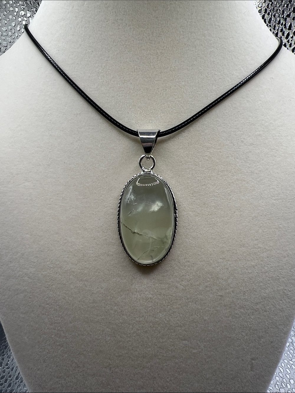 Prehnite Oval Gemstone Pendant Necklace